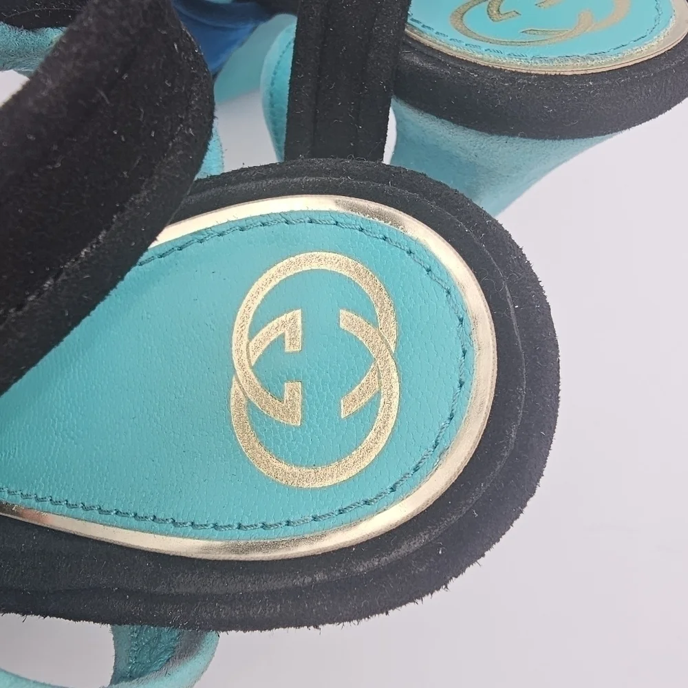 Gucci Women's Tri color suede Slingback Sandals Platform Size 39.5 - Picture 4 of 13